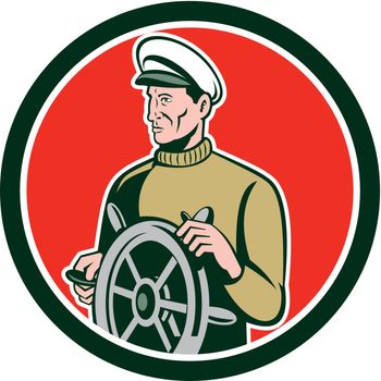 Fisherman Sea Captain Wheel Circle Retro