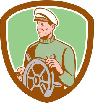 Fisherman Sea Captain Wheel Shield Retro