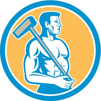 Union Worker With Sledgehammer Circle Retro