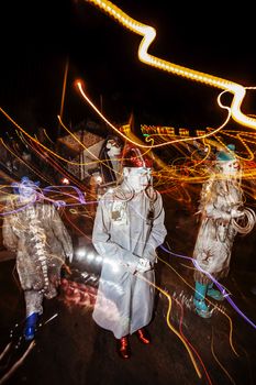 Effect Shot of Dia De Los Muertos Procession Street Performers 