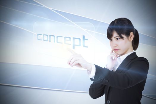 Businesswoman pointing to word concept