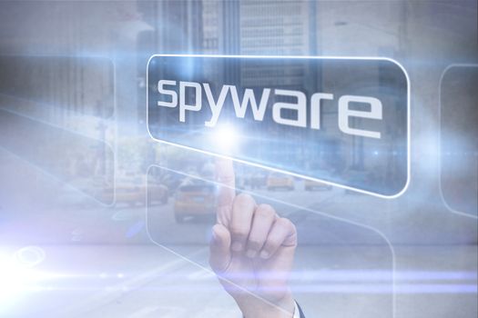 Businessman pointing to word spyware