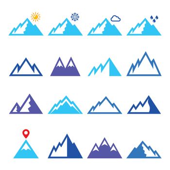 Mountains vector blue icons set