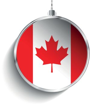 Merry Christmas Silver Ball with Flag Canada