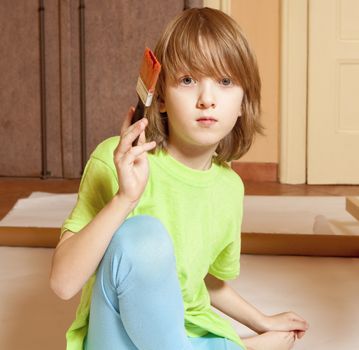 Portrait of a Boy Painting with Red Color