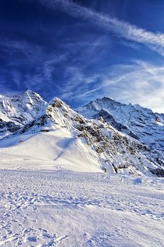 Swiss alpine peaks at Jungfrau region in winter