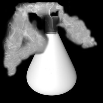 Smoke coming out of a bottle with white liquid, 3d render