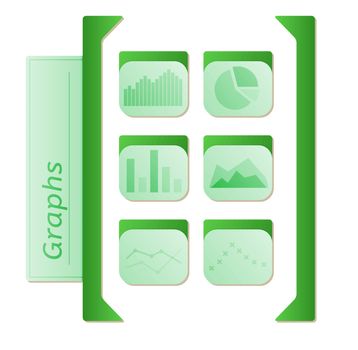 graphs icons with six types of graphs in green color on white ba