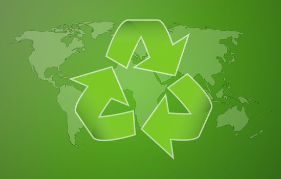 green worldmap with symbol of recycling