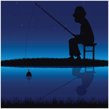 Silhouette of the fisherman beside yard