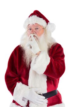 Santa asking for quiet to camera