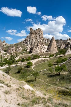 view of Uchisar castle in Cappadocia 