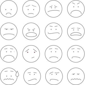 Set of smiley icons: different emotions outline