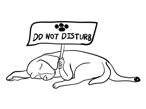 Sleeping dog holding do not disturb board