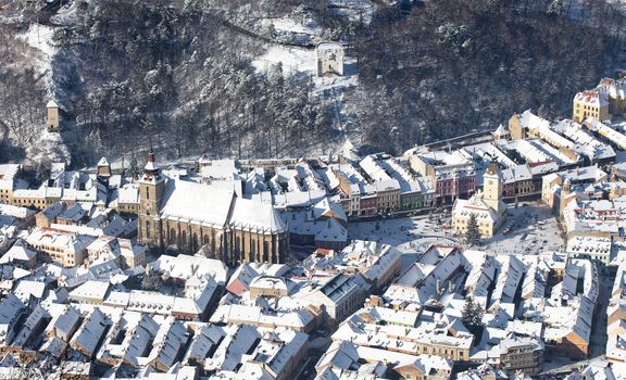 Brasov old city aerial view