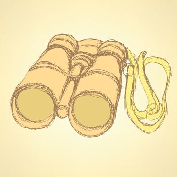 Sketch cute binocular in vintage style, vector