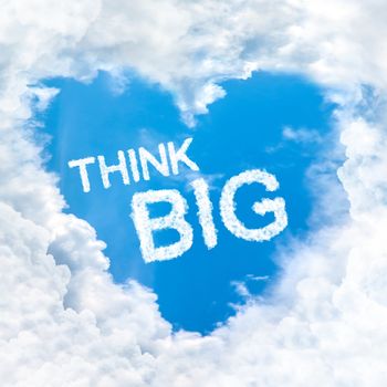 think big word inside love cloud blue sky only