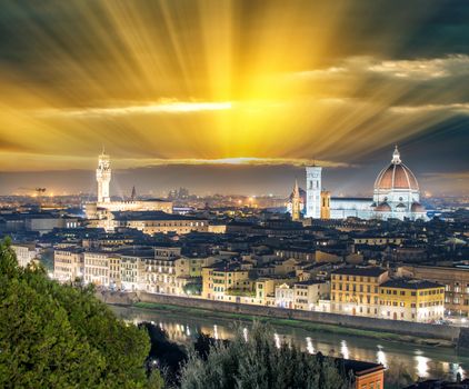 Florence (Firenze) night skyline with Palazzo Vecchio and Duomo 