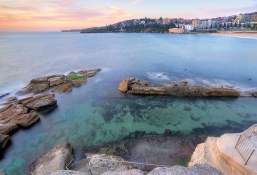 Looking down into Giles Baths Coogee sunrise