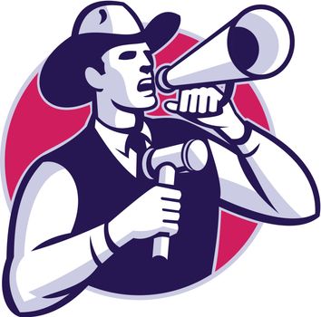 Auctioneer Cowboy With Gavel And Bullhorn