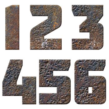 Old rusty metal english alphabet, numbers and signs