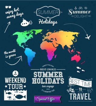 Summer design. Set of typographic labels for summer holidays. Bl