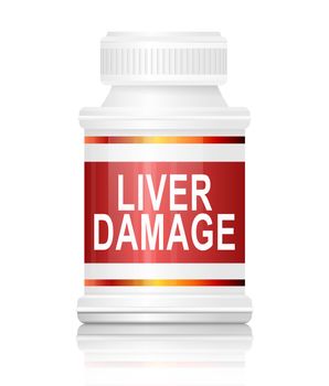 Illustration depicting a medication container with a liver damage concept.