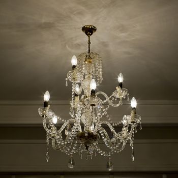 Chrystal chandelier close-up with copy space