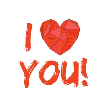 I love you valentines vector card with red triangle heart isolated on white background