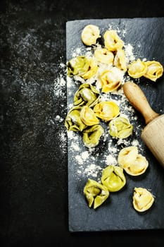 Homemade raw Italian tortellini