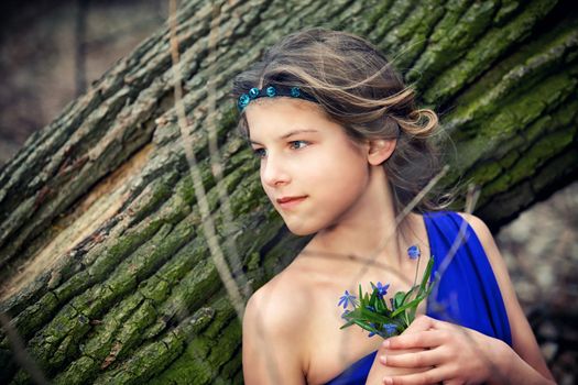 Girl in spring forest