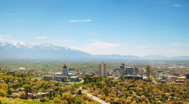 Salt Lake City panoramic overview on a sunny day