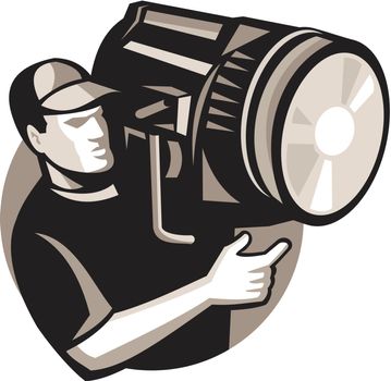 film crew with spotlight fresnel light