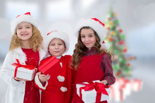 Composite image of cute children with gifts