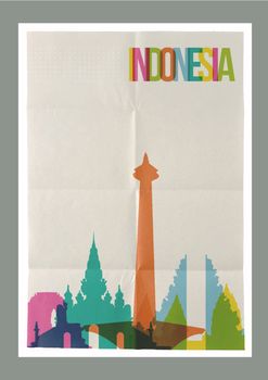 Travel Indonesia landmarks skyline vintage poster