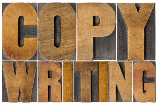 copywriting - isolated word in letterpress wood type printing blocks