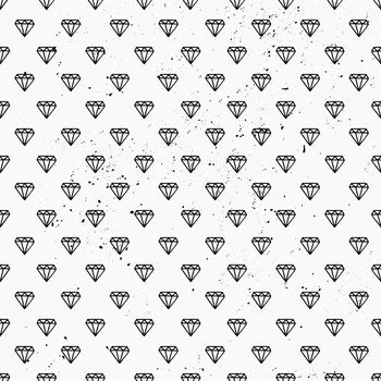 Hand drawn style seamless pattern with diamond shapes. Vintage abstract repeat pattern in black and white.