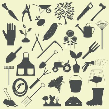 Garden work icon set. Working tools
