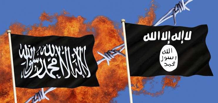 Flags of Islamic State - ISIS or ISIL and Al-Qaeda