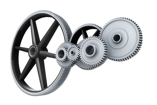 White cogs and wheels connecting