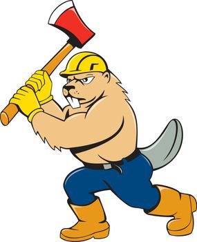 Beaver Lumberjack Wielding Ax Cartoon