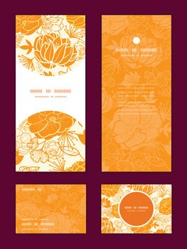 Vector golden art flowers vertical frame pattern invitation greeting, RSVP and thank you cards set graphic design