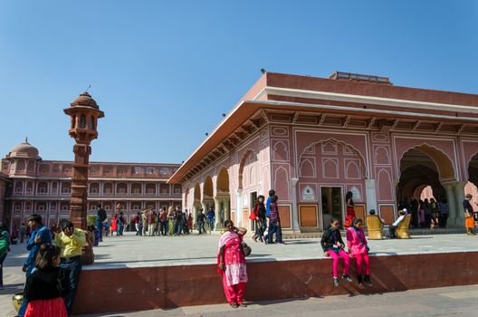Jaipur, India - December 29, 2014: People visit The City Palace 