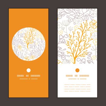 Vector magical floral vertical round frame pattern invitation greeting cards set