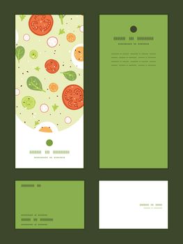 Vector fresh salad vertical frame pattern invitation greeting, RSVP and thank you cards set graphic design
