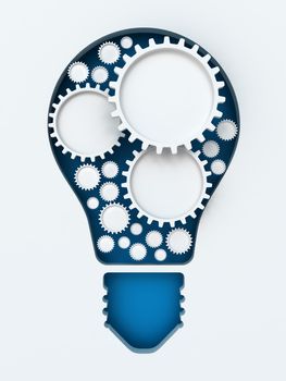 Light bulb paper cut with gears and copyspace, 3d render