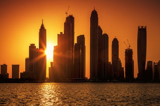 View of Dubai at sunrise, UAE.