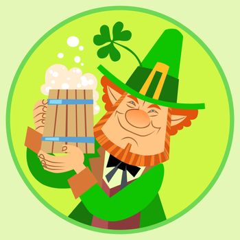 Day Patrick green leprechaun with beer and Shamrock