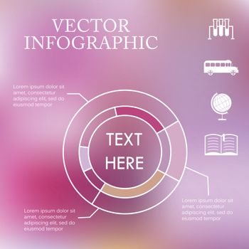 Vector infographic pie charts over colorful blurred unfocused bokeh background