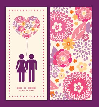 Vector warm summer plants couple in love silhouettes frame patte